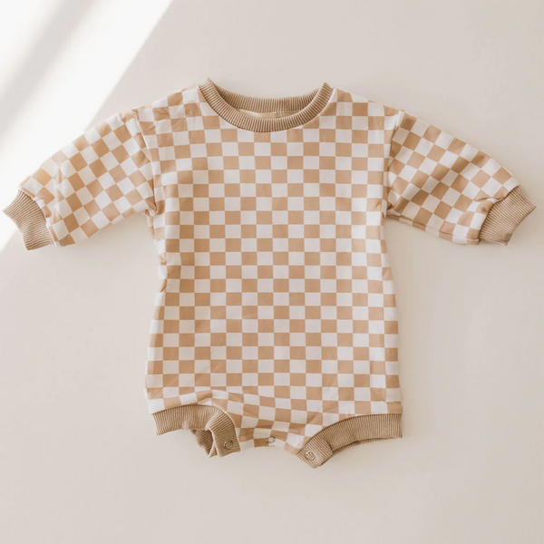Honey Checkerboard | Sweatshirt Romper
