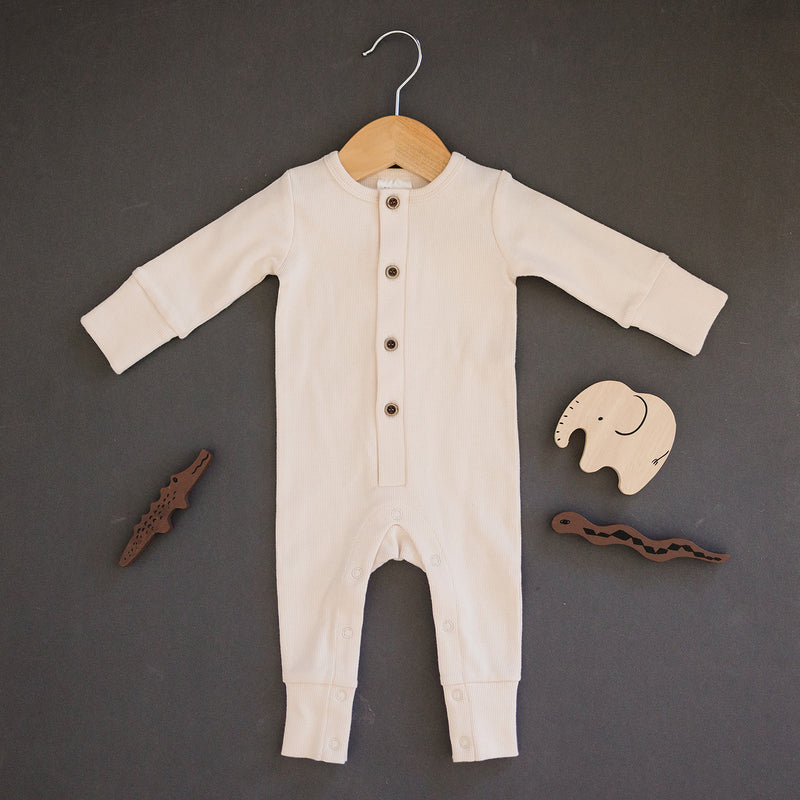 Organic Ribbed Button One Piece - Cloud