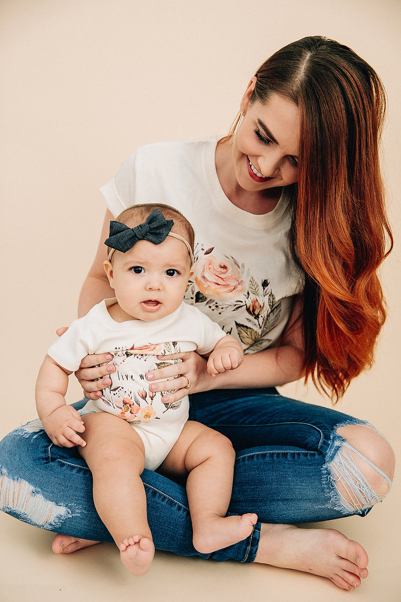 Live Wild Floral Wreath Women's T-Shirt & Organic Baby Onesie® Matching Outfits