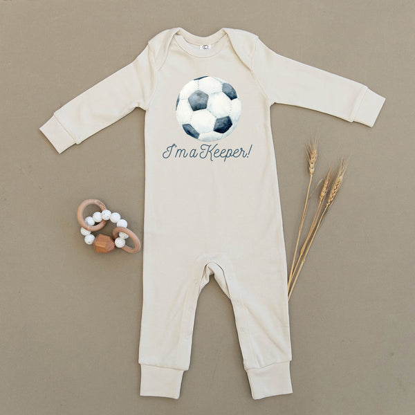 I'm a Keeper Soccer, Futbol Organic Baby Playsuit