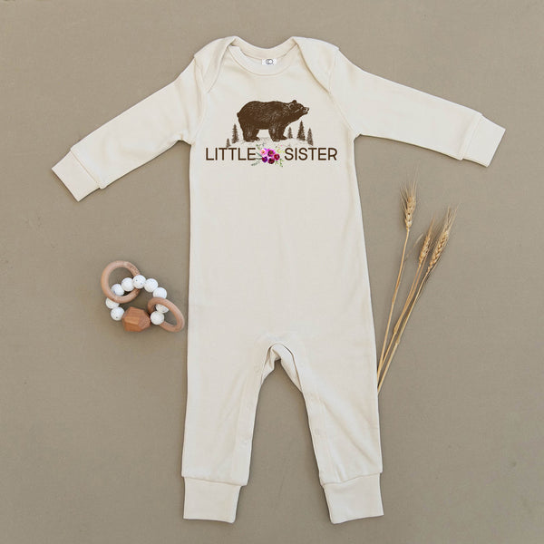 Little Sister Floral Bear Organic Baby Playsuit