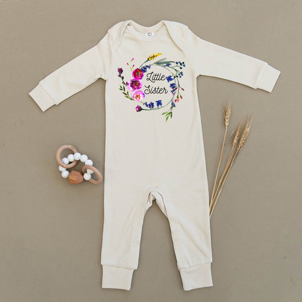 Little Sister Floral Wreath Organic Baby Playsuit