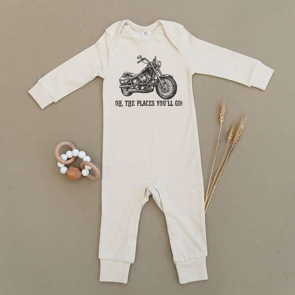 Oh The Places You'll Go Motorcycle Organic Baby Playsuit