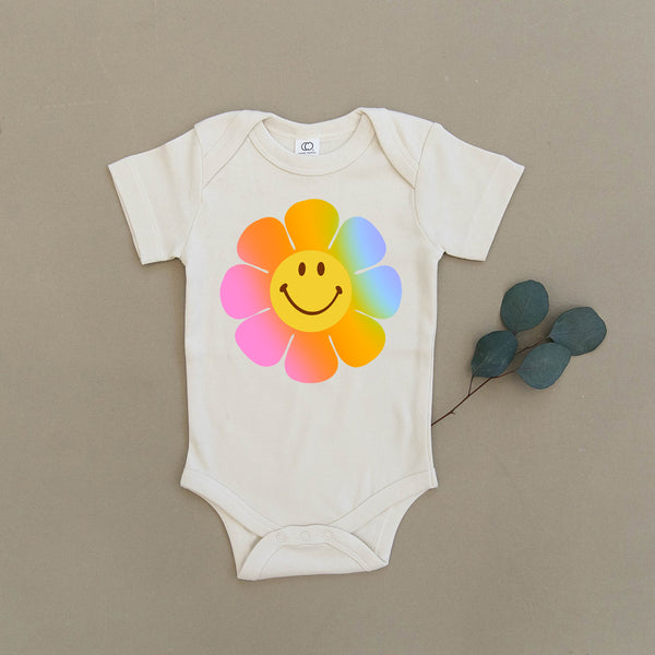 Hippy Floral Smiley Face Organic Baby Onesie®