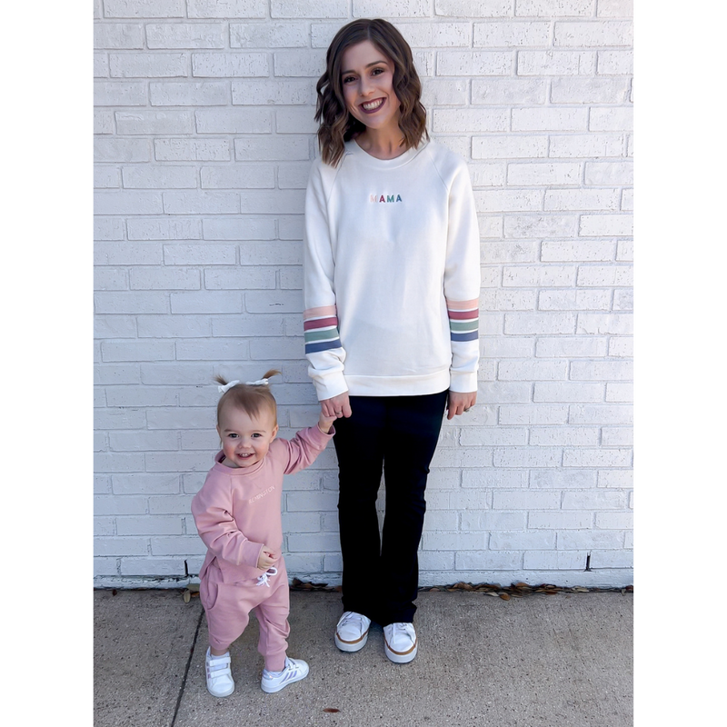 TEAM MAMA - Embroidered Varsity Stripe Crewneck