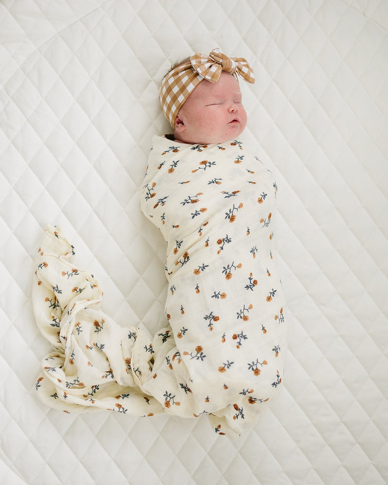 Cream Floral Muslin Swaddle Blanket