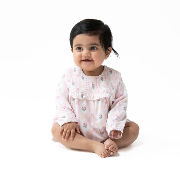 Long Sleeve Smocked Ruffle Bubble with Skirt