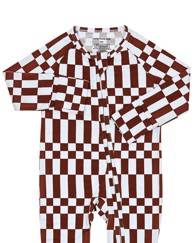 Bamboo Zip Romper | Chocolate Checkered