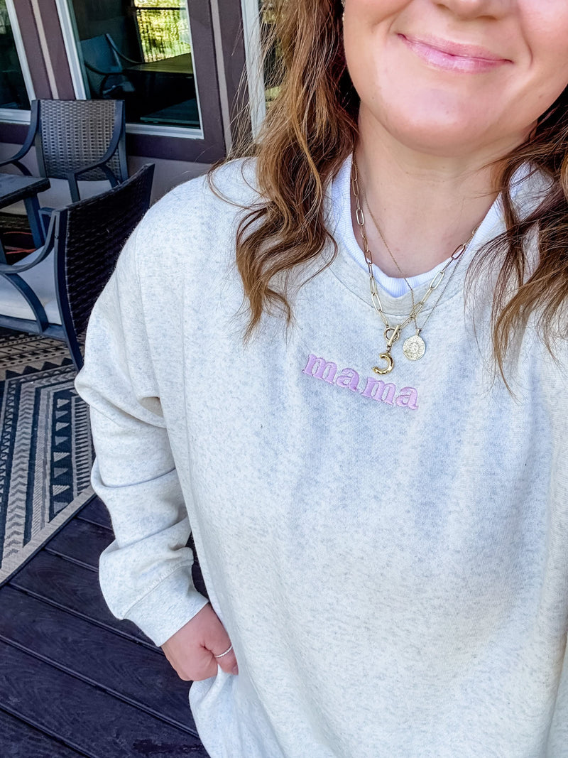 MOM / MAMA – Embroidered Elevated Fleece | Pink or Blue Thread