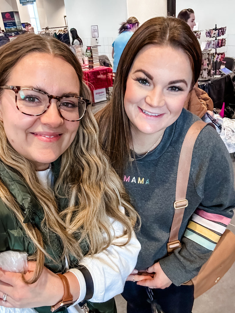 TEAM MAMA - Embroidered Varsity Stripe Crewneck