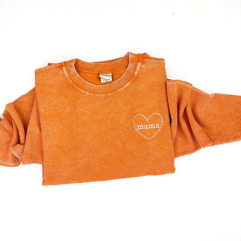 Embroidered Corded Sweatshirt - Pumpkin Spice - Mama (Heart Around)