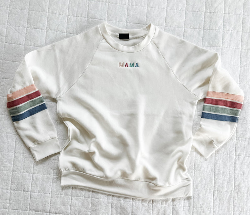 TEAM MAMA - Embroidered Varsity Stripe Crewneck