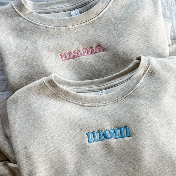 MOM / MAMA – Embroidered Elevated Fleece | Pink or Blue Thread