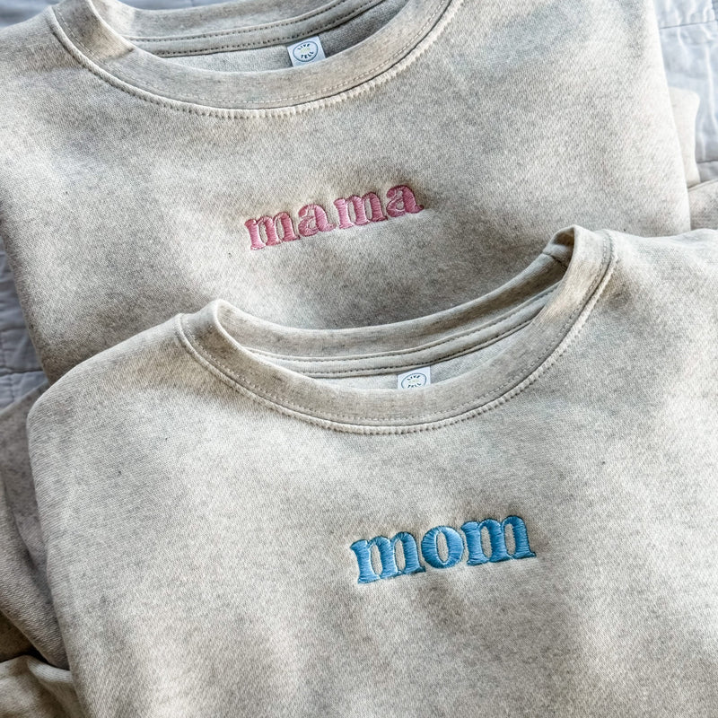 MOM / MAMA – Embroidered Elevated Fleece | Pink or Blue Thread