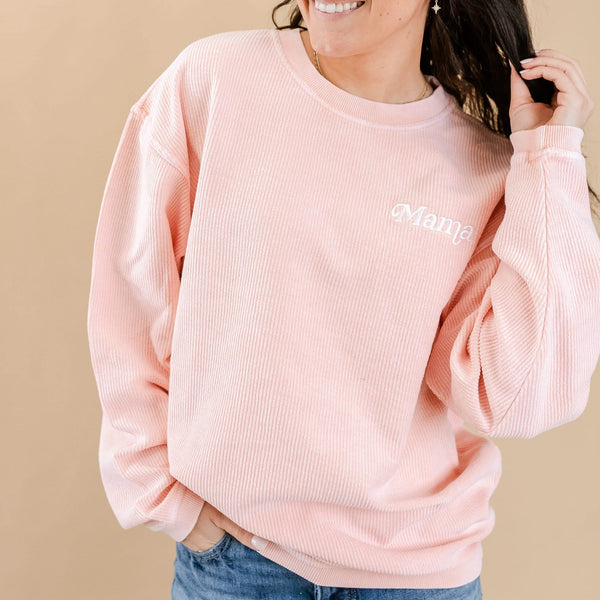 Embroidered CORDED Sweatshirt - Blush - Mama (Italic)