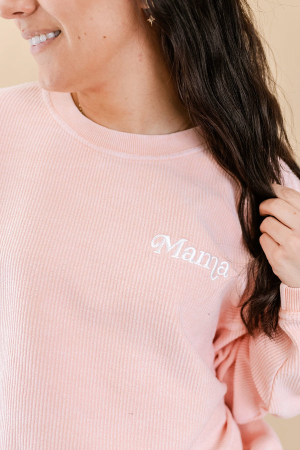 Embroidered CORDED Sweatshirt - Blush - Mama (Italic)