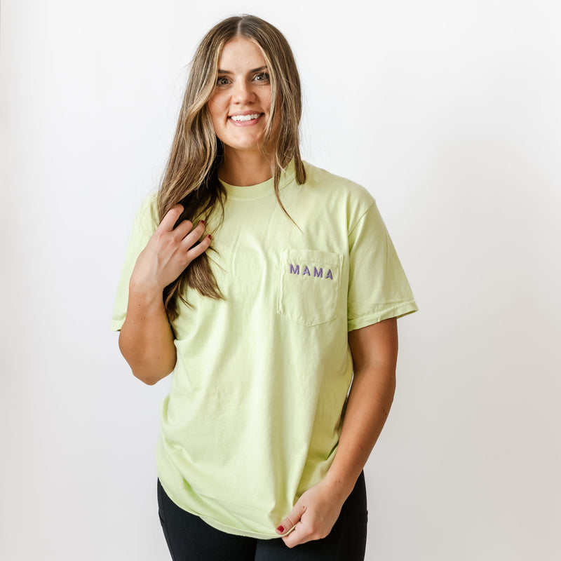 Embroidered - Mama Tiny Caps - Pocket Tee