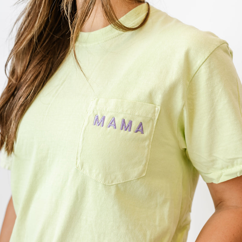 Embroidered - Mama Tiny Caps - Pocket Tee