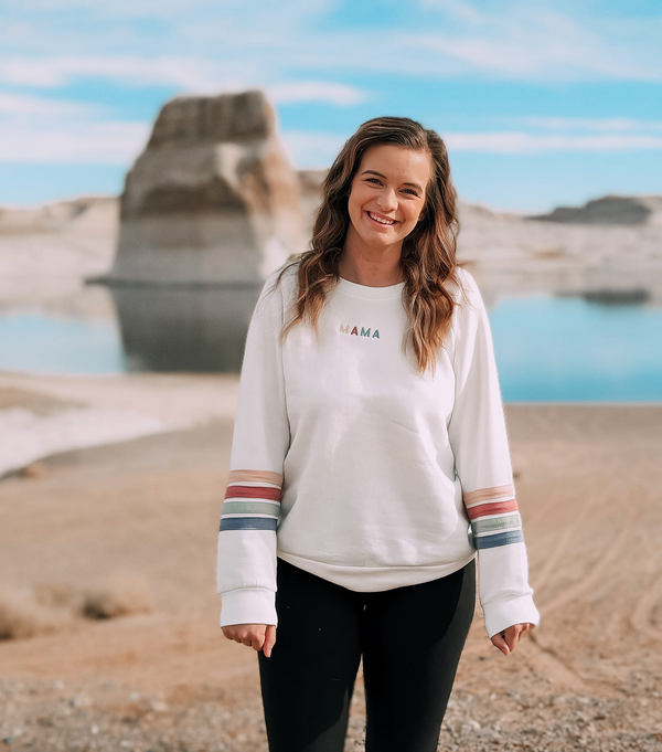 TEAM MAMA - Embroidered Varsity Stripe Crewneck
