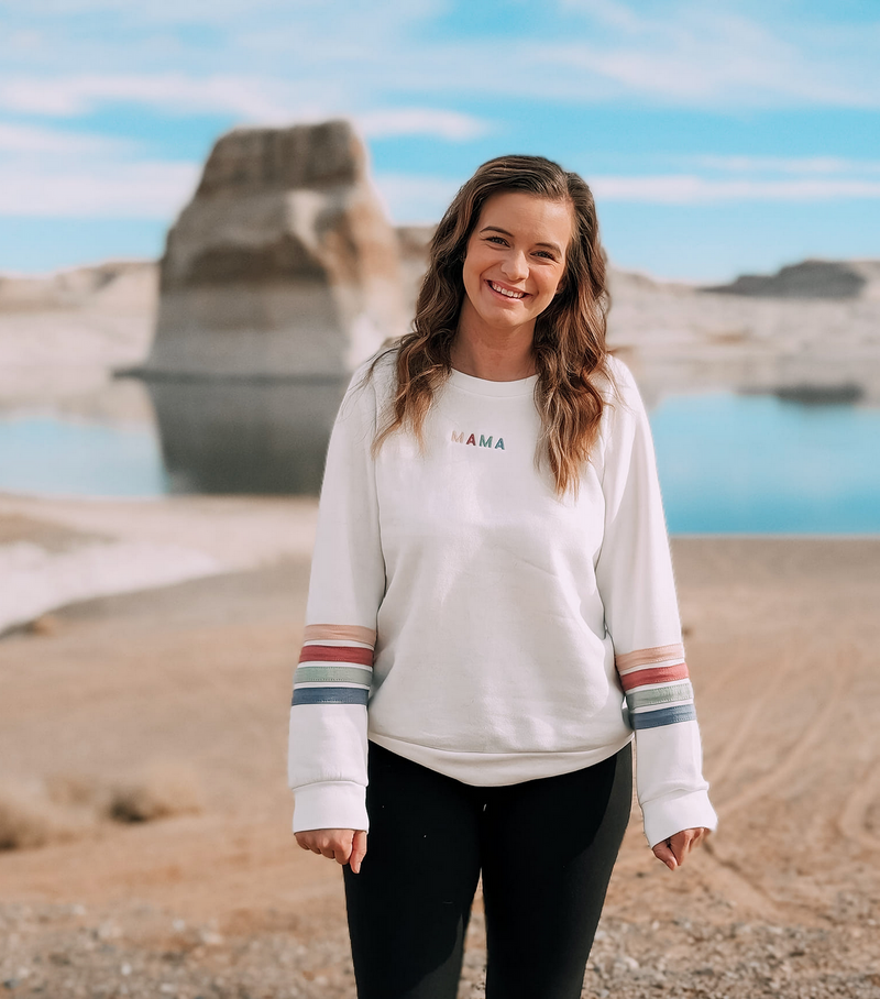 TEAM MAMA - Embroidered Varsity Stripe Crewneck