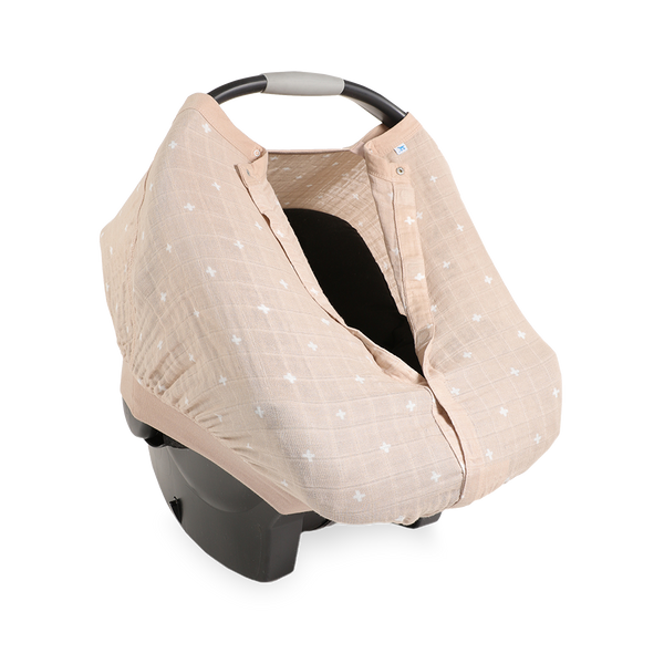 Cotton Muslin Car Seat Canopy - Taupe Cross