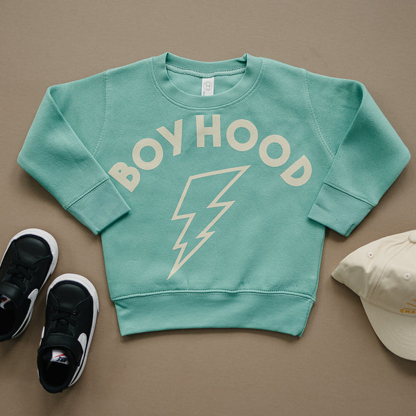Boyhood Lightning Bolt Mint Fleece Crewneck Sweatshirt