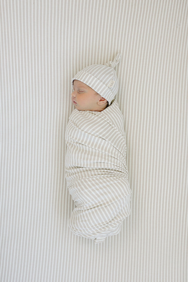 Taupe Stripe Ribbed Bamboo Stretch Crib Sheet