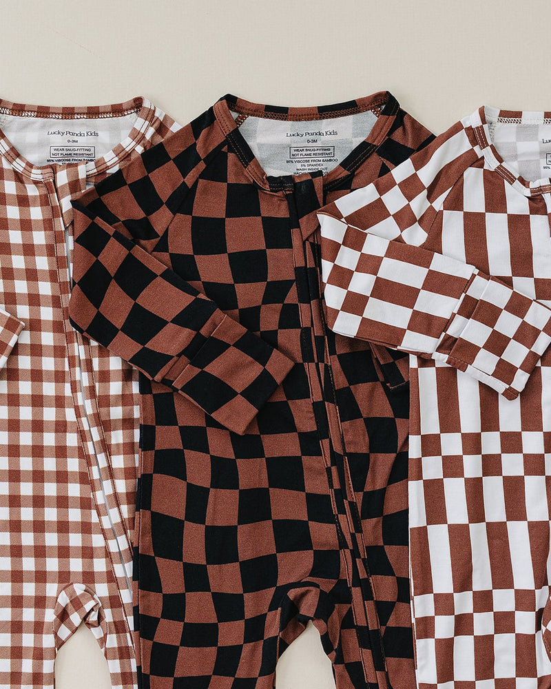 Bamboo Zip Romper | Chocolate Gingham