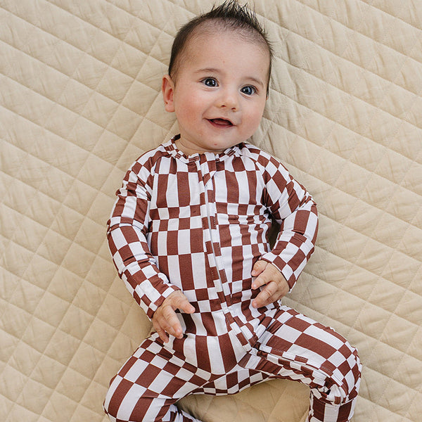 Bamboo Zip Romper | Chocolate Checkered
