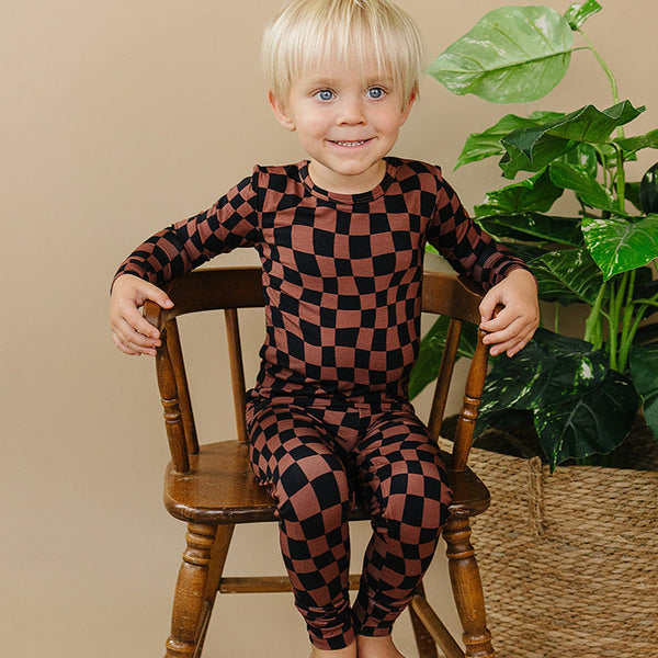 Bamboo Two Piece Set | Chocolate Wavy Checkered