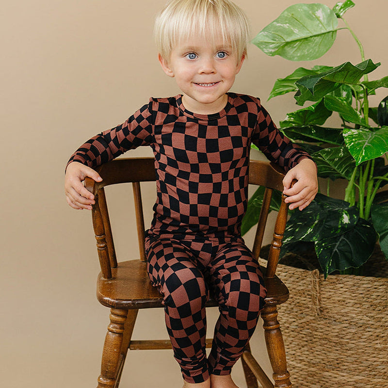 Bamboo Two Piece Set | Chocolate Wavy Checkered