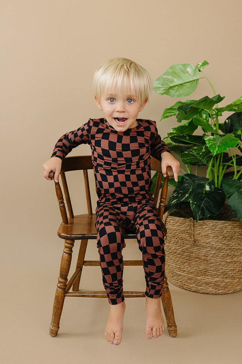 Bamboo Two Piece Set | Chocolate Wavy Checkered