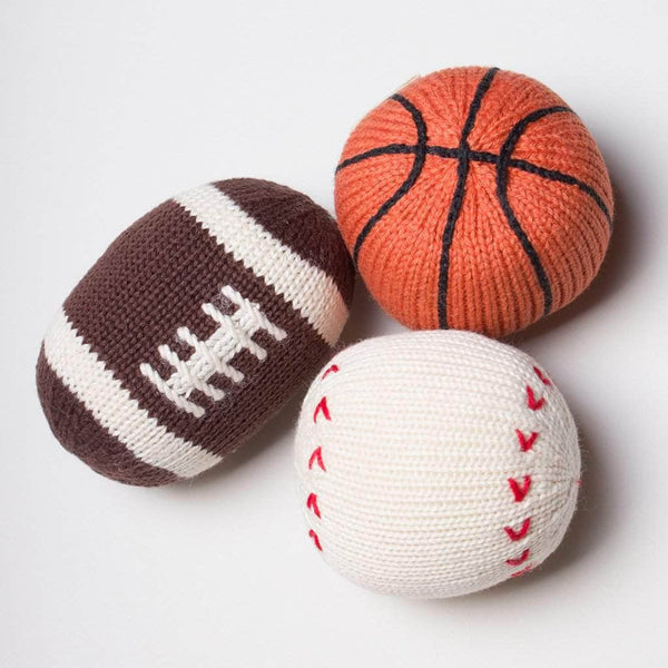 Organic Baby Ball Toy Set | Newborn Rattles - Football, Baseball & Basketball
