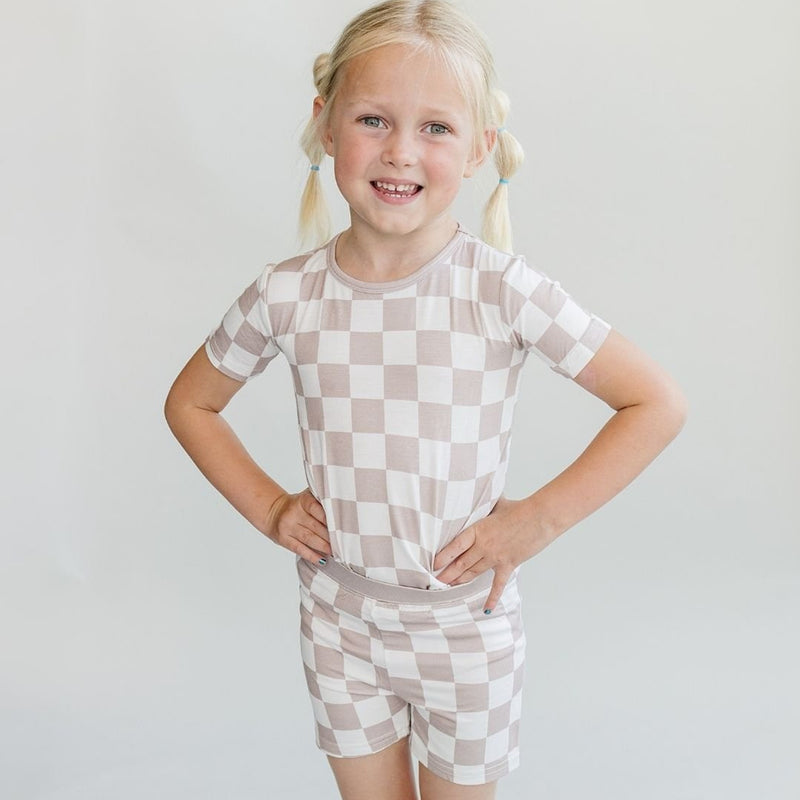 Bamboo Two Piece Shorts Set | Latte Checkered