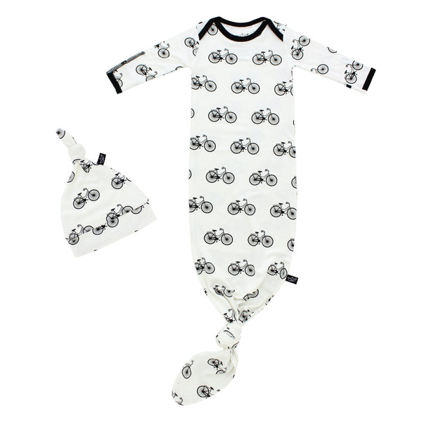 Bikes Bamboo Knotted Newborn Gown + Hat Set