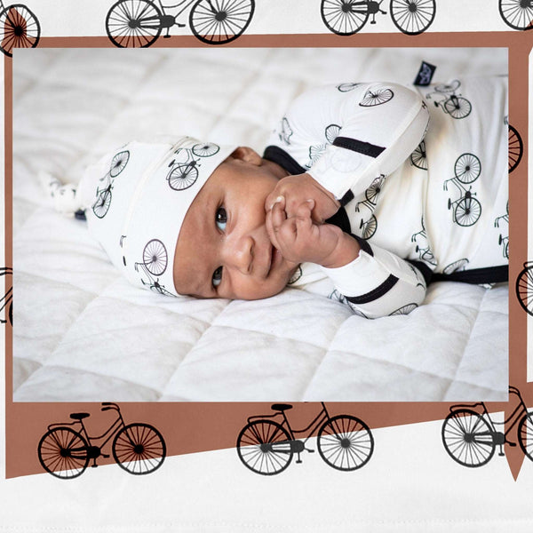 Bikes Bamboo Knotted Newborn Gown + Hat Set