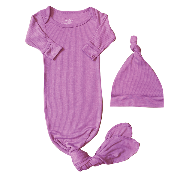Orchid Rib Knit Bamboo Knotted Newborn Gown + Hat Set