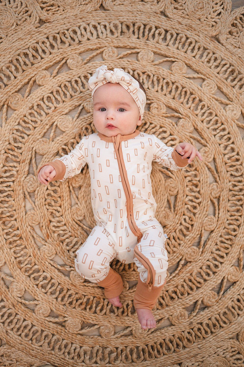 Zipper Romper - Neutral Rectangles