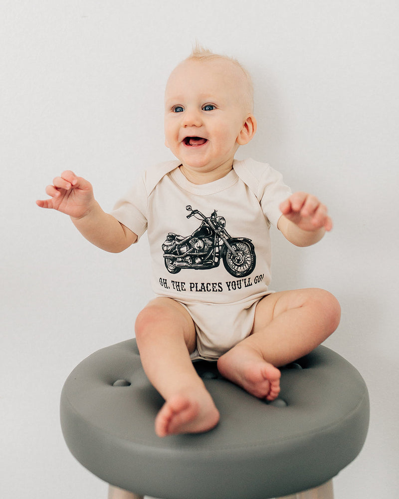 Oh The Places You'll Go Motorcycle Organic Baby Onesie