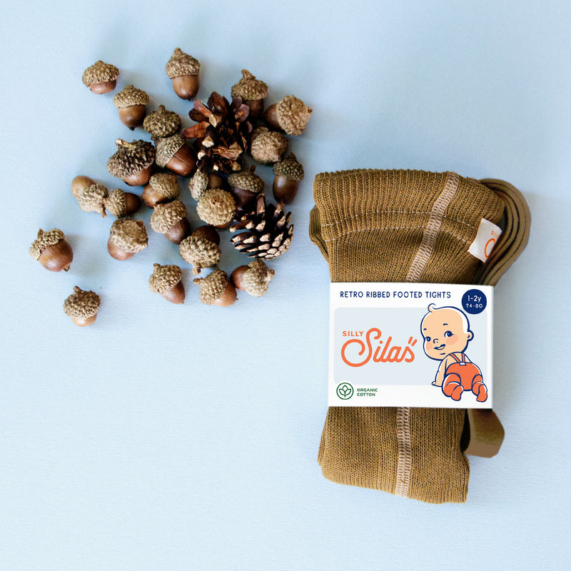 Silly Silas Footed Tights - Acorn