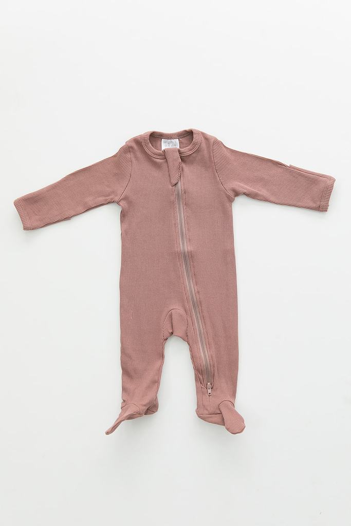 Organic Footed Zipper One Piece - Dusty Rose