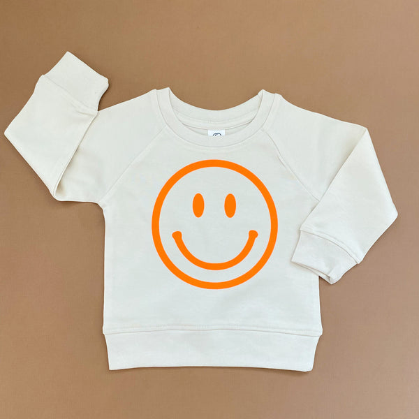 Neon Orange Smiley Face Organic Baby & Toddler Natural Pullover
