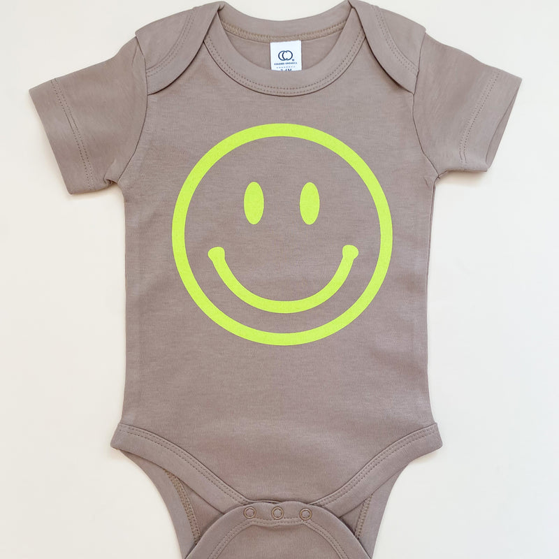 Neon Yellow Smiley Face Organic Baby Onesie®