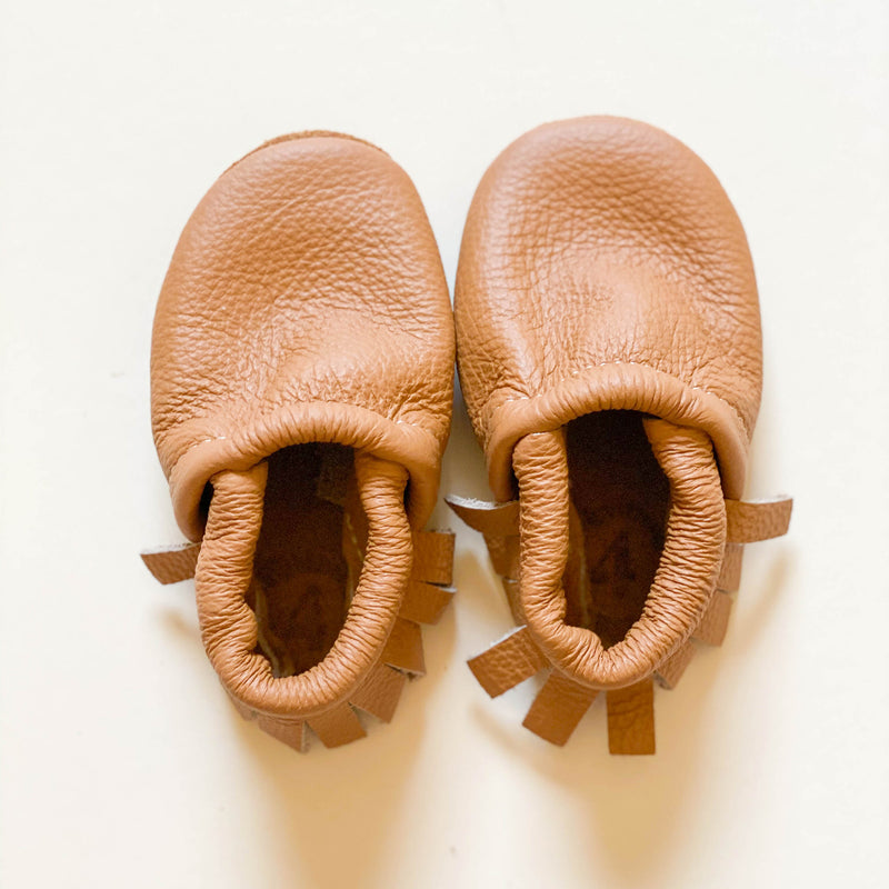 Leather Baby & Toddler Fringe Moccasins - Camel