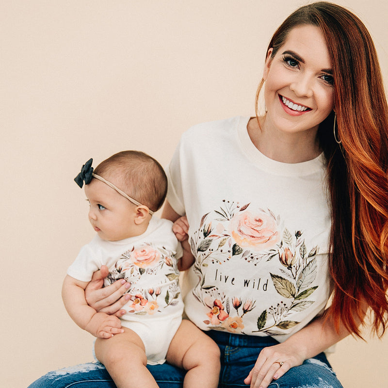 Live Wild Floral Wreath Women's T-Shirt & Organic Baby Onesie® Matching Outfits