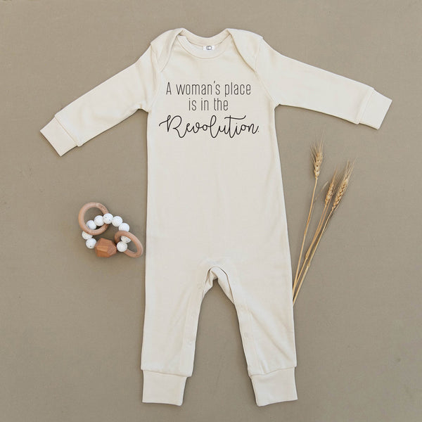 A Woman's Place Is In The Revolution Organic Baby Playsuit
