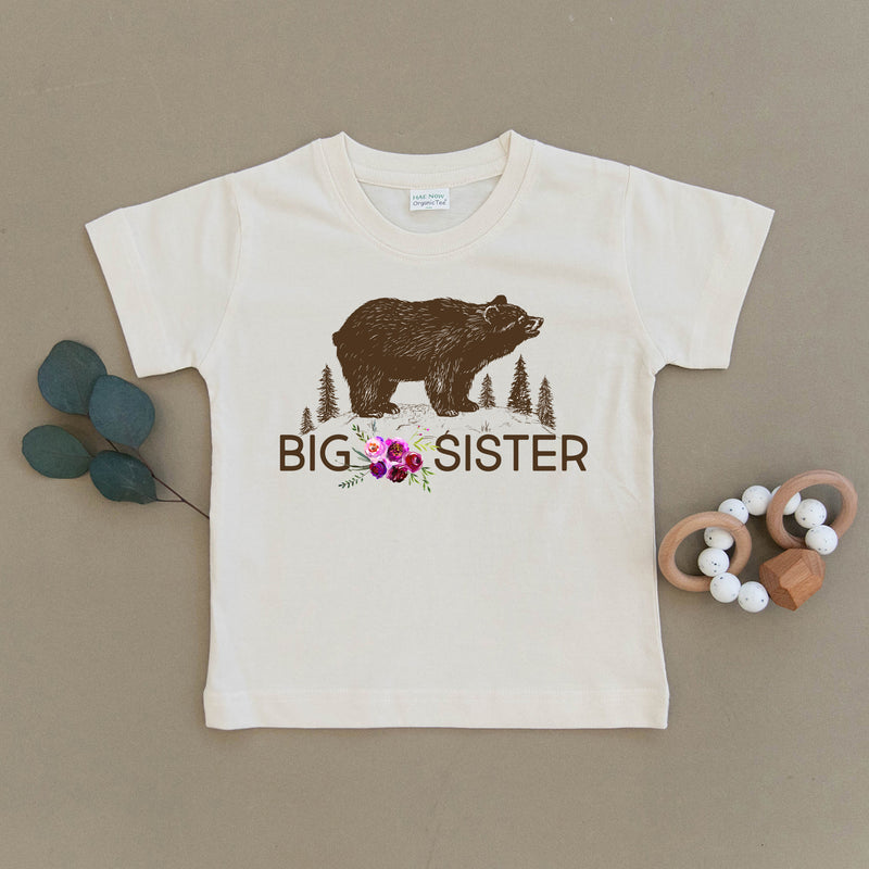 Big Sister Floral Bear Organic Cotton Toddler Tee