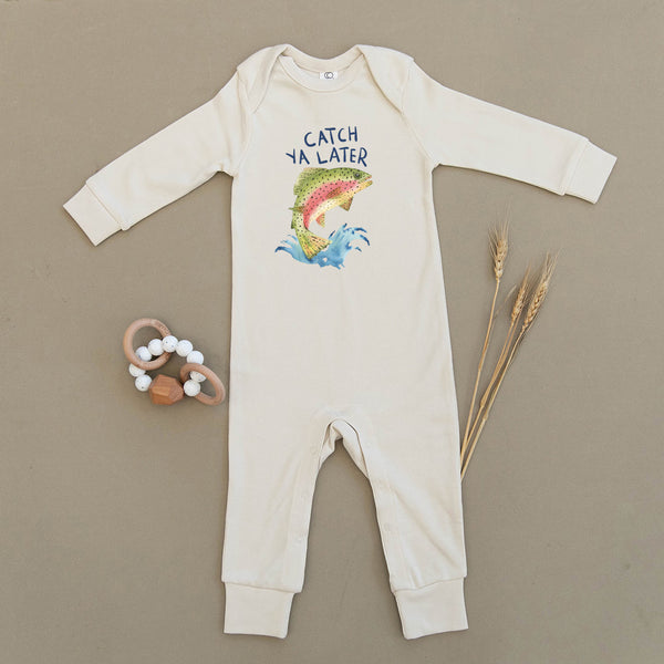 Catch Ya Later Trout Fish Organic Baby Playsuit