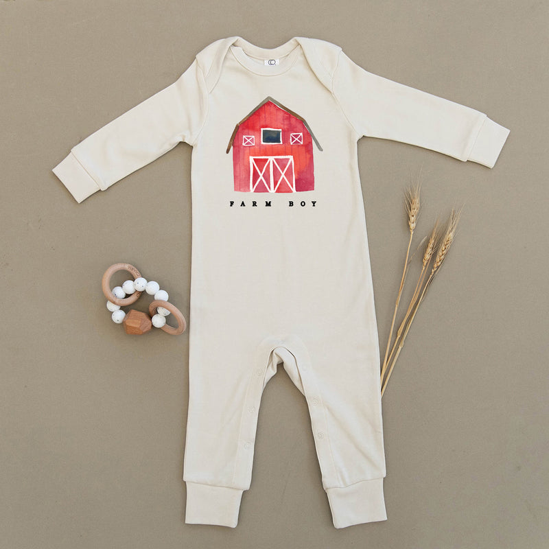 Farm Boy Red Barn Organic Baby Playsuit