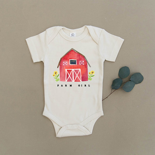 Farm Girl Red Barn Organic Baby Onesie®